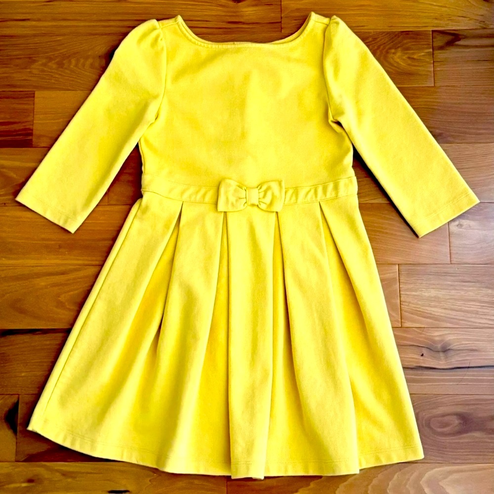 Janie and Jack Yellow Kids Dress with Bow Gold Button,7US